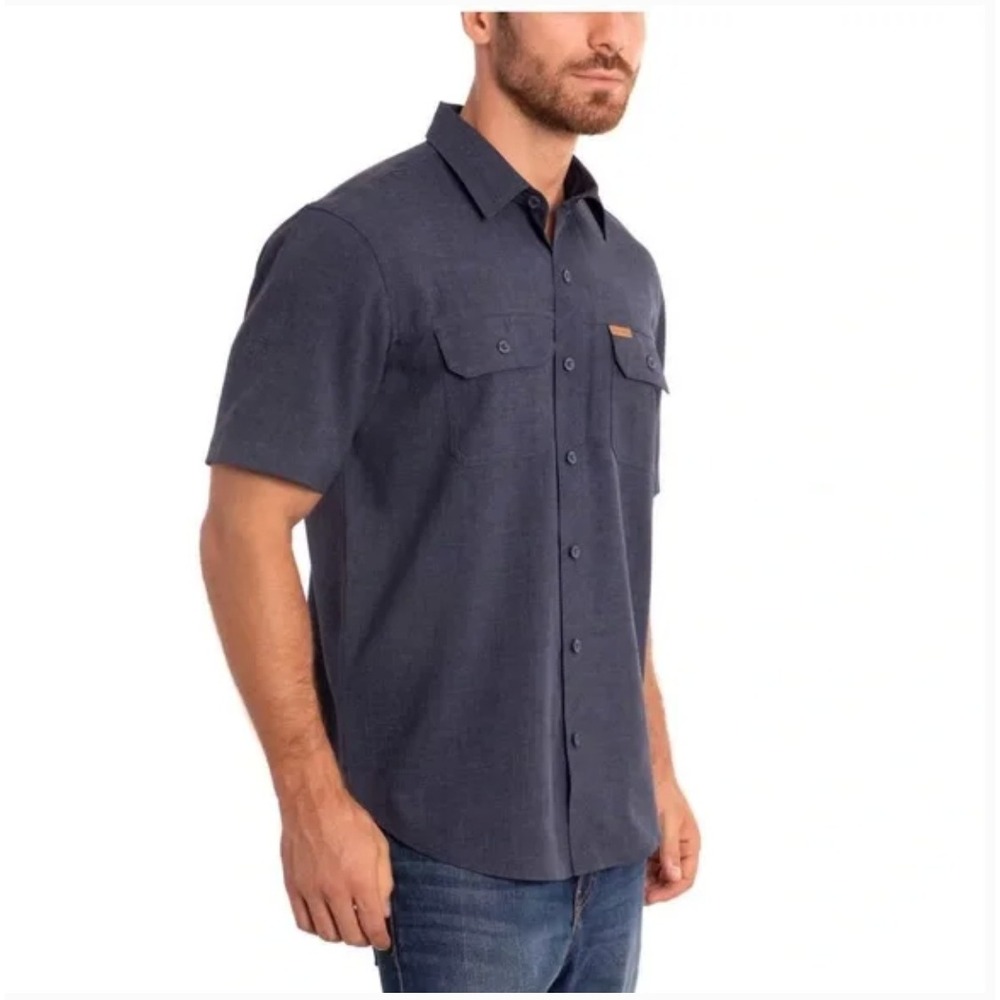 Orvis Mens Button Up Short Sleeve Tech Shirt XL‎ Navy Blue Chest Pockets Fishing
